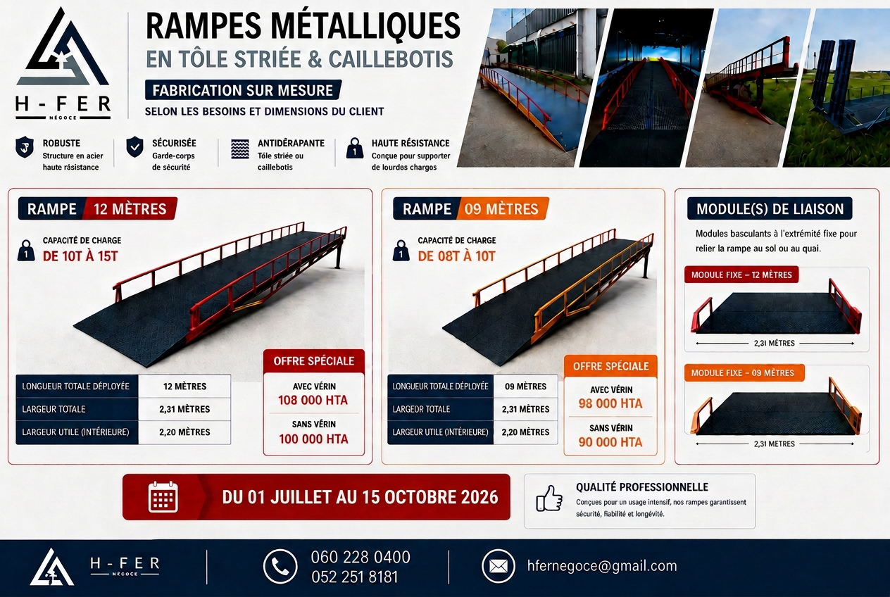 Offre spéciale rampes métalliques 9m et 12m — juillet/octobre 2026